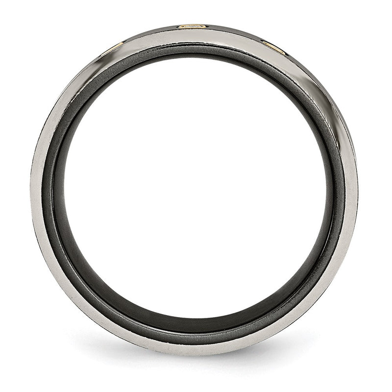 Titanium Black Ti 14K Inlay 1/10Ct Diamond Beveled Edge 7mm Band (Size 11.5 Only)