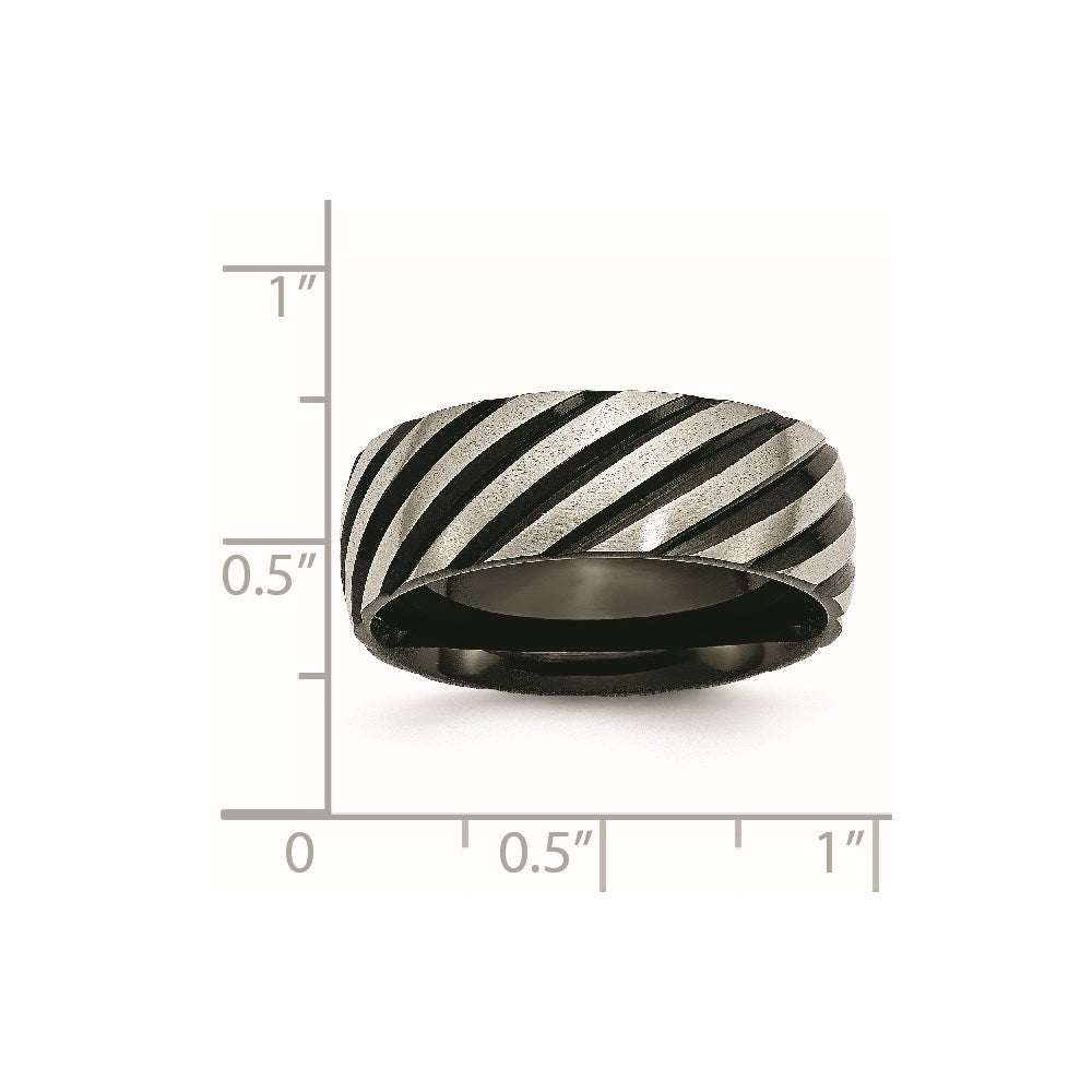 Titanium Brushed & Polished Black Ip Plated 8mm Grooved Band