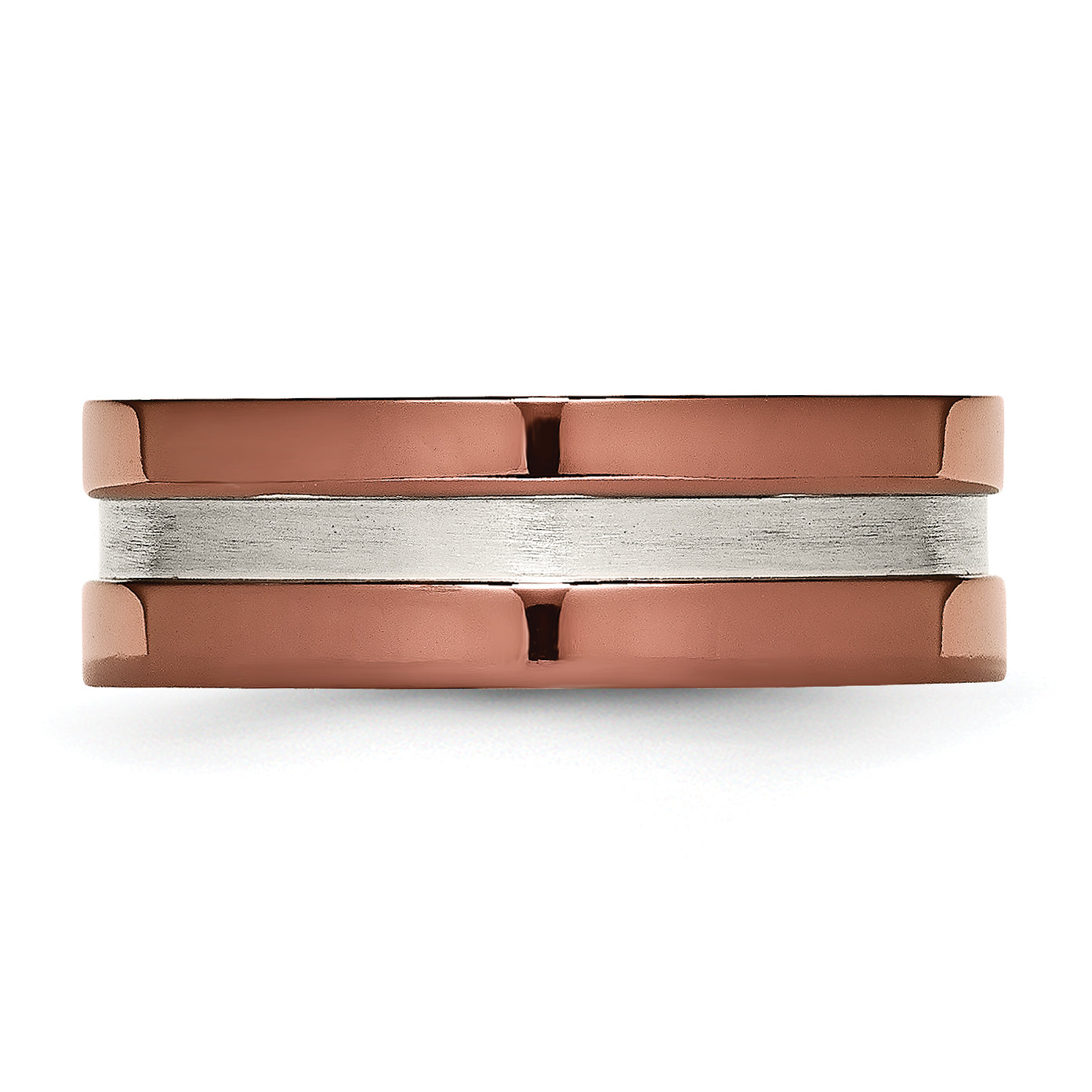 Titanium Grooved 8mm Brown Ip Plated Polished Brushed Center Band