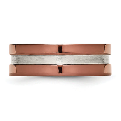 Titanium Grooved 8mm Brown Ip Plated Polished Brushed Center Band