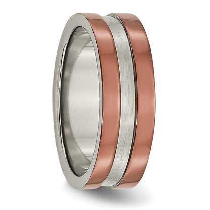 Titanium Grooved 8mm Brown Ip Plated Polished Brushed Center Band