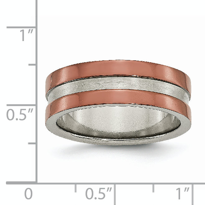 Titanium Grooved 8mm Brown Ip Plated Polished Brushed Center Band