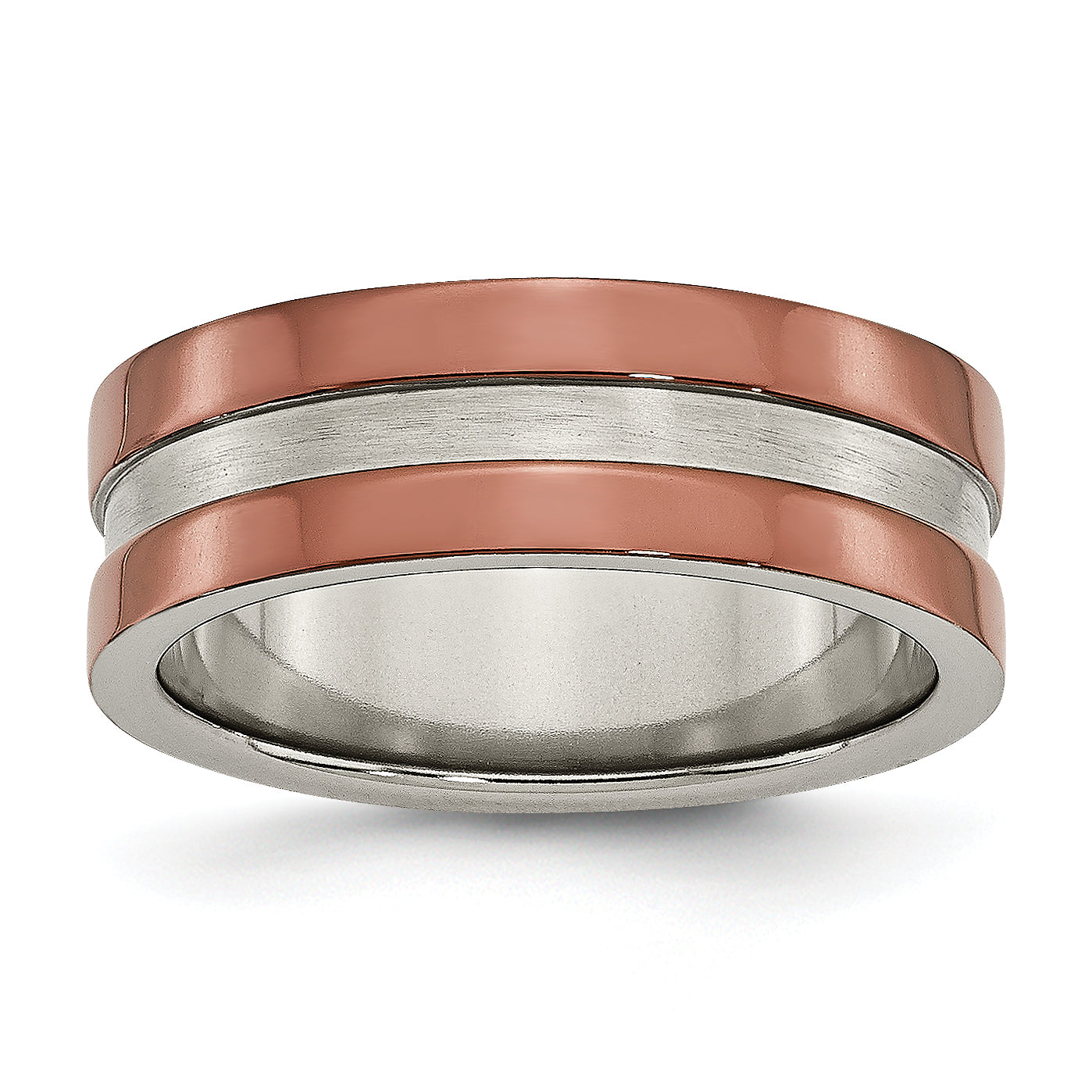 Titanium Grooved 8mm Brown Ip Plated Polished Brushed Center Band