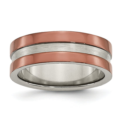 Titanium Grooved 8mm Brown Ip Plated Polished Brushed Center Band