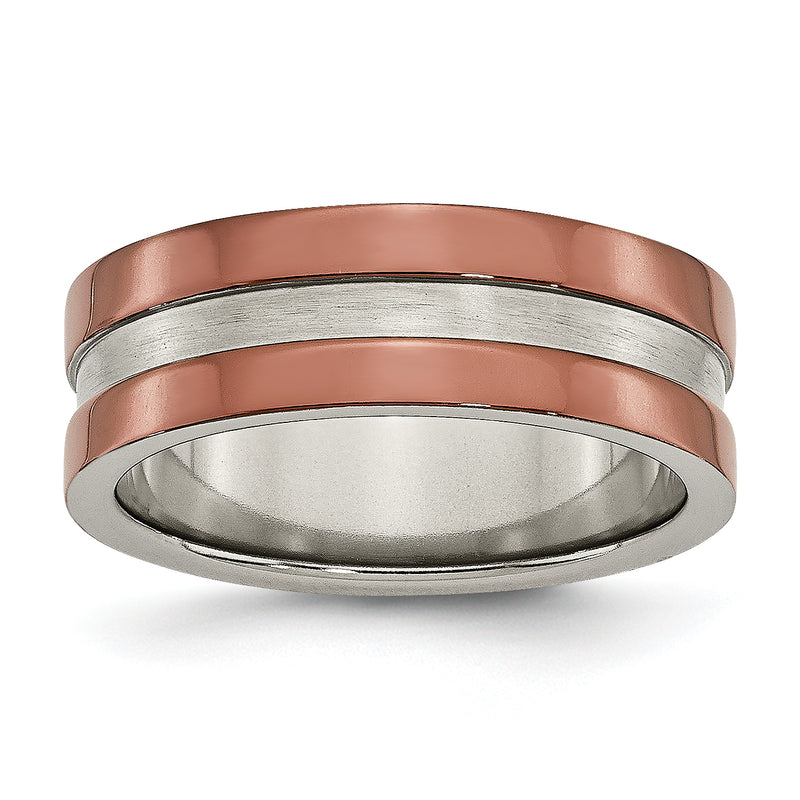 Titanium Grooved 8mm Brown Ip Plated Polished Brushed Center Band