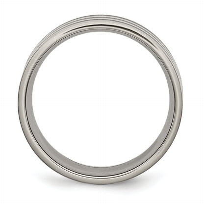 Titanium Polished Black Ip Plated Striped 8mm Band