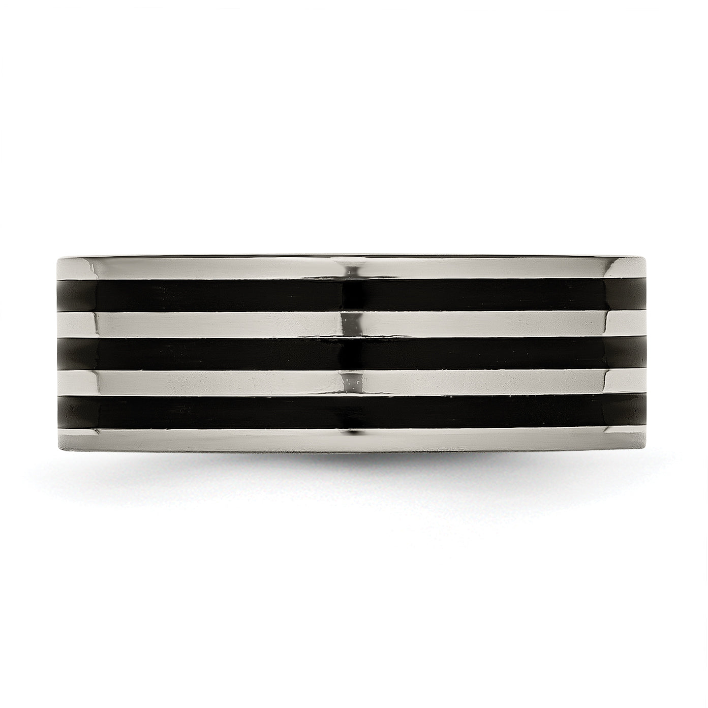 Titanium Polished Black Ip Plated Striped 8mm Band