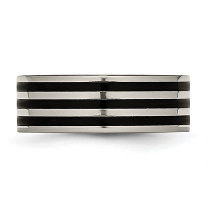 Titanium Polished Black Ip Plated Striped 8mm Band