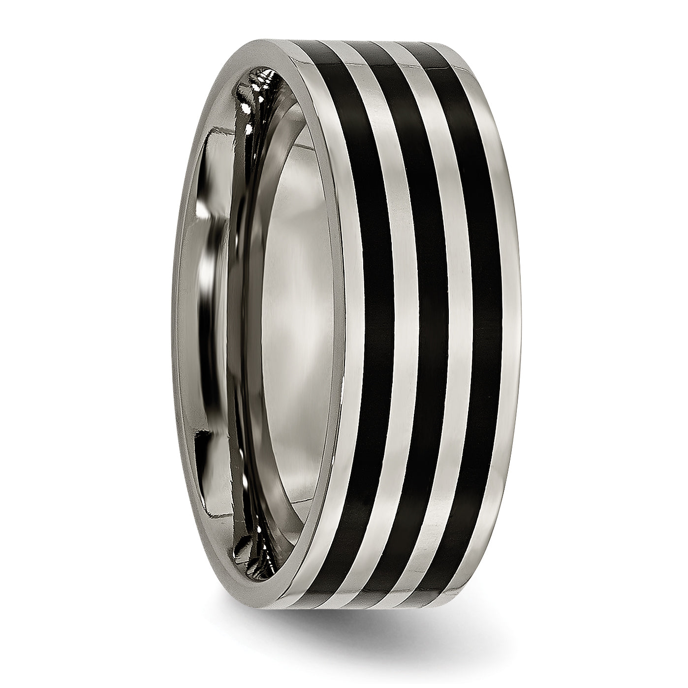 Titanium Polished Black Ip Plated Striped 8mm Band