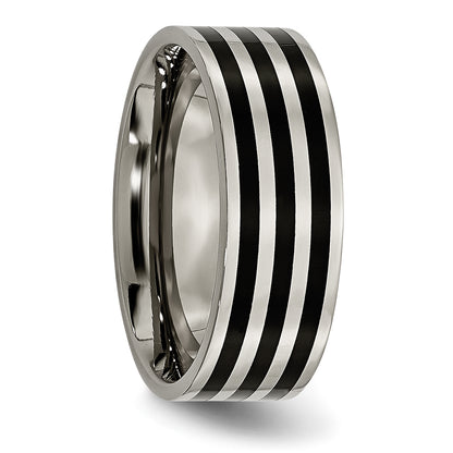 Titanium Polished Black Ip Plated Striped 8mm Band