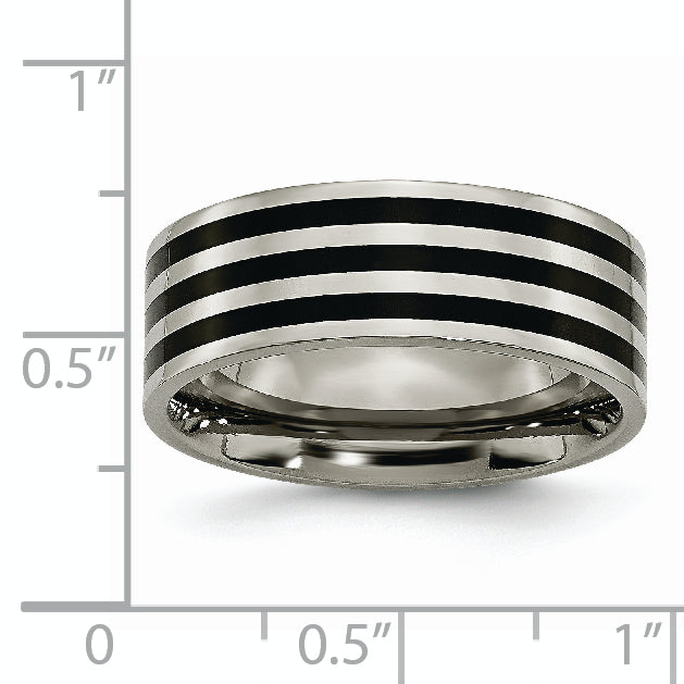 Titanium Polished Black Ip Plated Striped 8mm Band