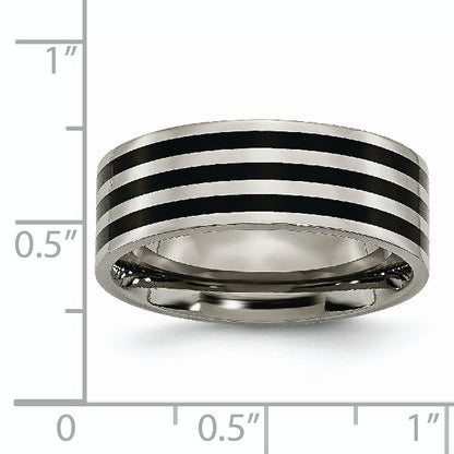 Titanium Polished Black Ip Plated Striped 8mm Band