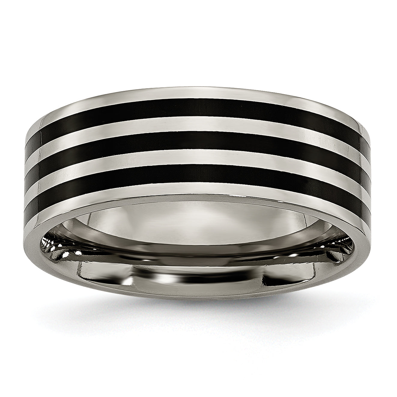 Titanium Polished Black Ip Plated Striped 8mm Band