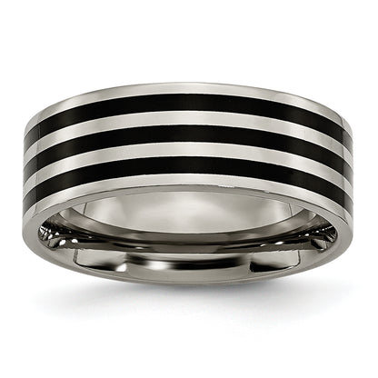 Titanium Polished Black Ip Plated Striped 8mm Band