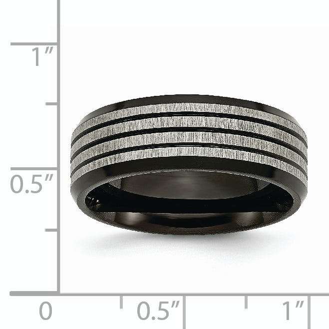 Titanium Brushed & Polished Black Ip Plated Striped 8mm Band