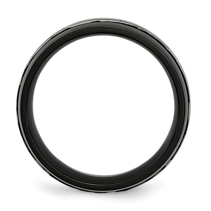 Titanium Grooved 8mm Black Ip Plated Brushed & Polished Band