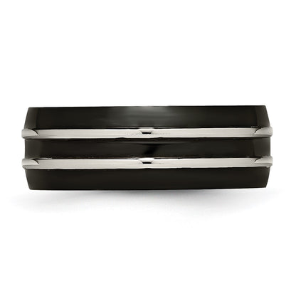 Titanium Grooved 8mm Black Ip Plated Brushed & Polished Band