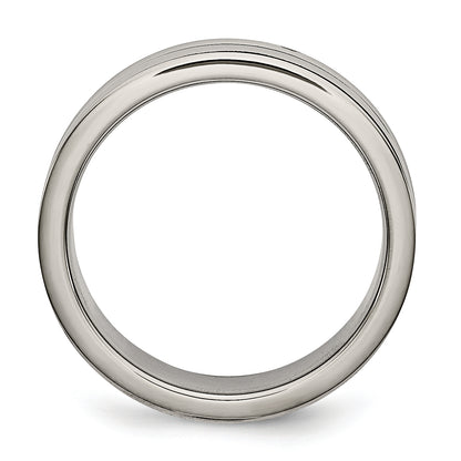 Titanium Polished With Black Rubber 6mm Grooved Band