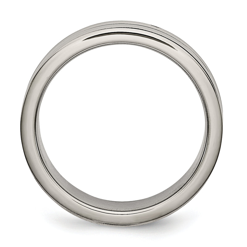 Titanium Polished With Black Rubber 6mm Grooved Band