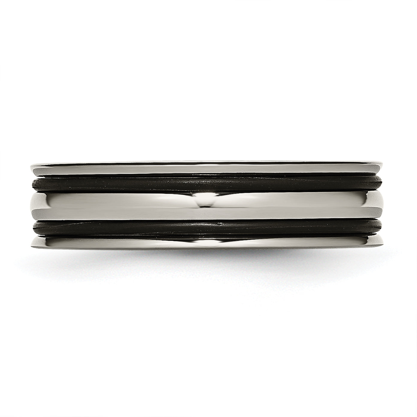 Titanium Polished With Black Rubber 6mm Grooved Band
