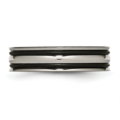 Titanium Polished With Black Rubber 6mm Grooved Band
