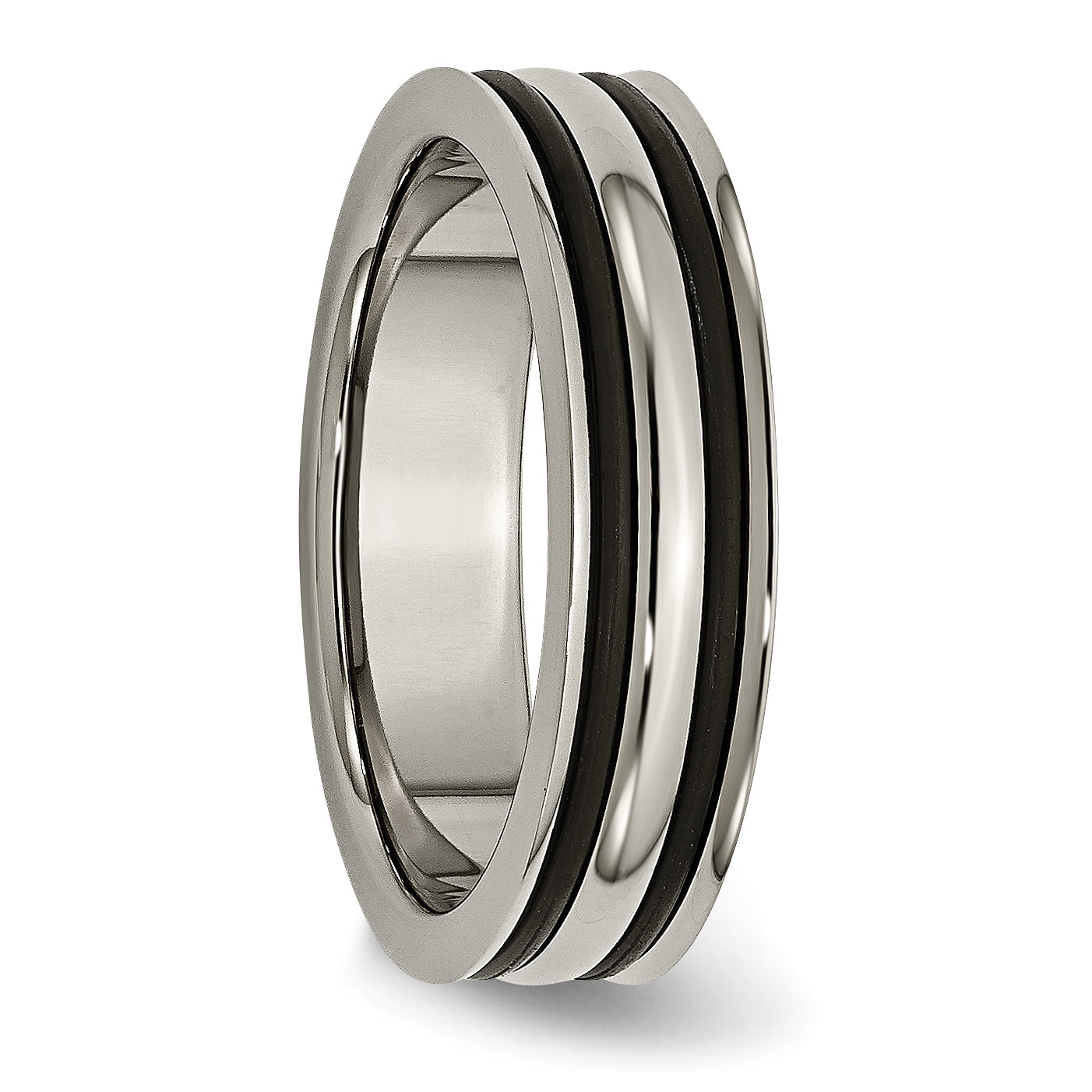 Titanium Polished With Black Rubber 6mm Grooved Band