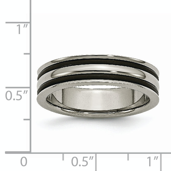 Titanium Polished With Black Rubber 6mm Grooved Band