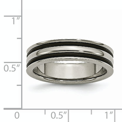 Titanium Polished With Black Rubber 6mm Grooved Band
