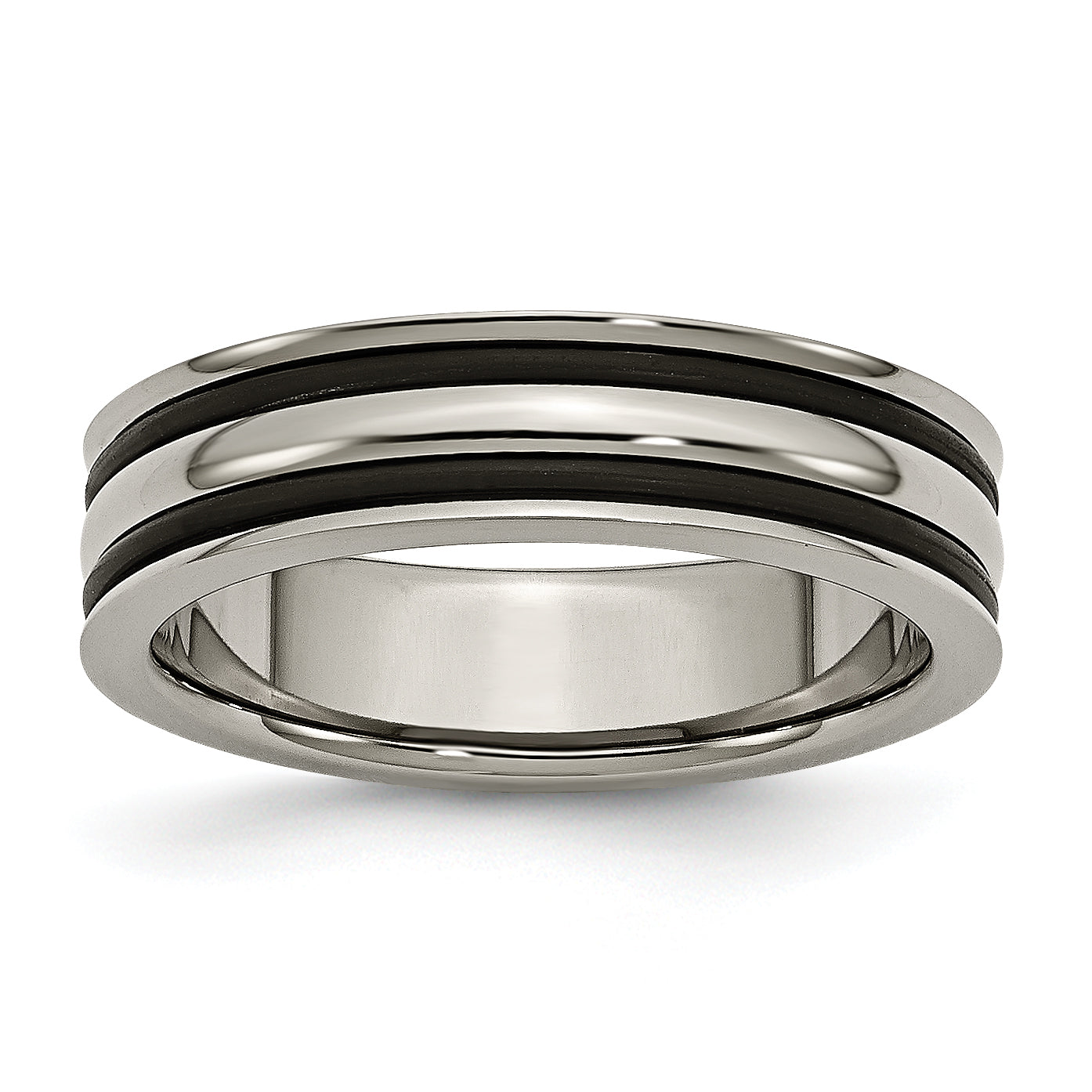 Titanium Polished With Black Rubber 6mm Grooved Band