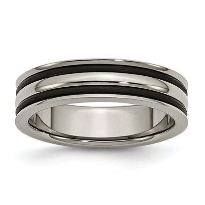 Titanium Polished With Black Rubber 6mm Grooved Band
