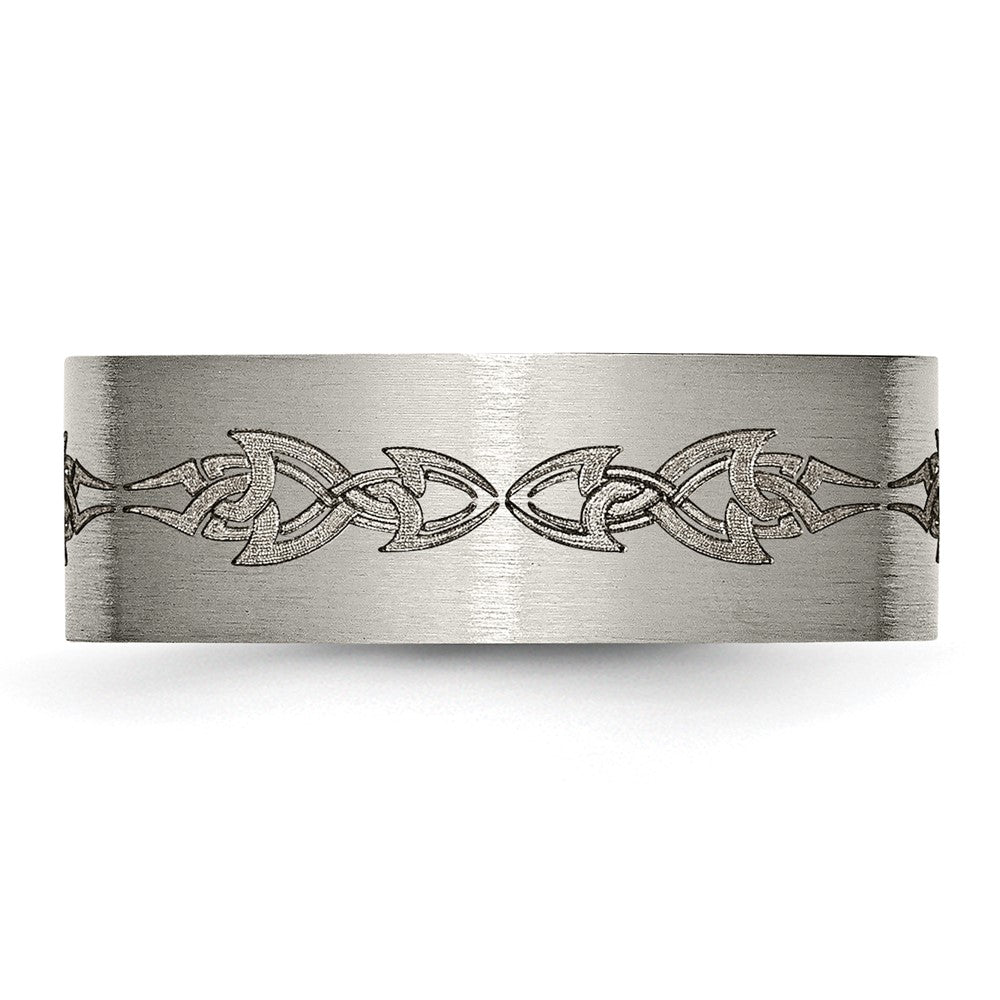 Titanium Brushed Laser Design 8mm Flat Band (Size 13 Only)