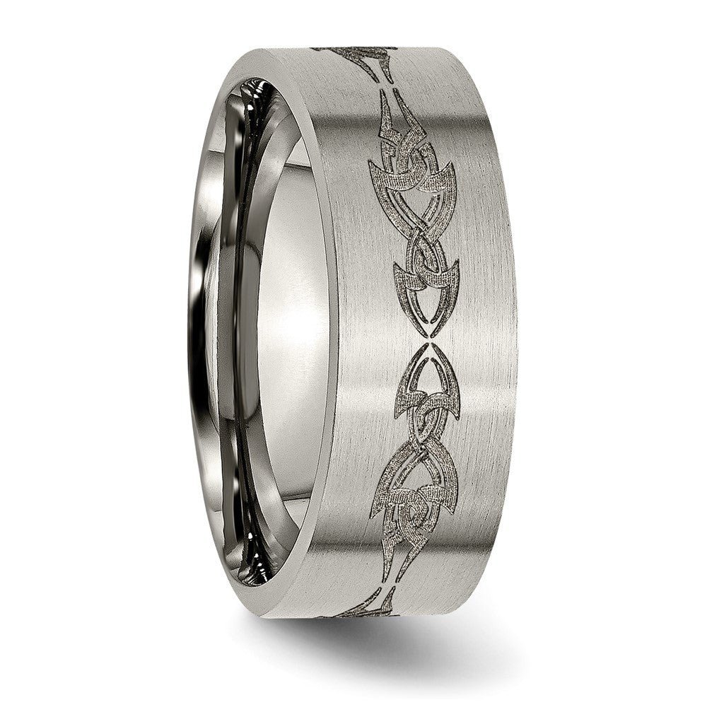 Titanium Brushed Laser Design 8mm Flat Band (Size 13 Only)