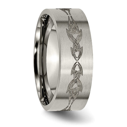 Titanium Brushed Laser Design 8mm Flat Band (Size 13 Only)