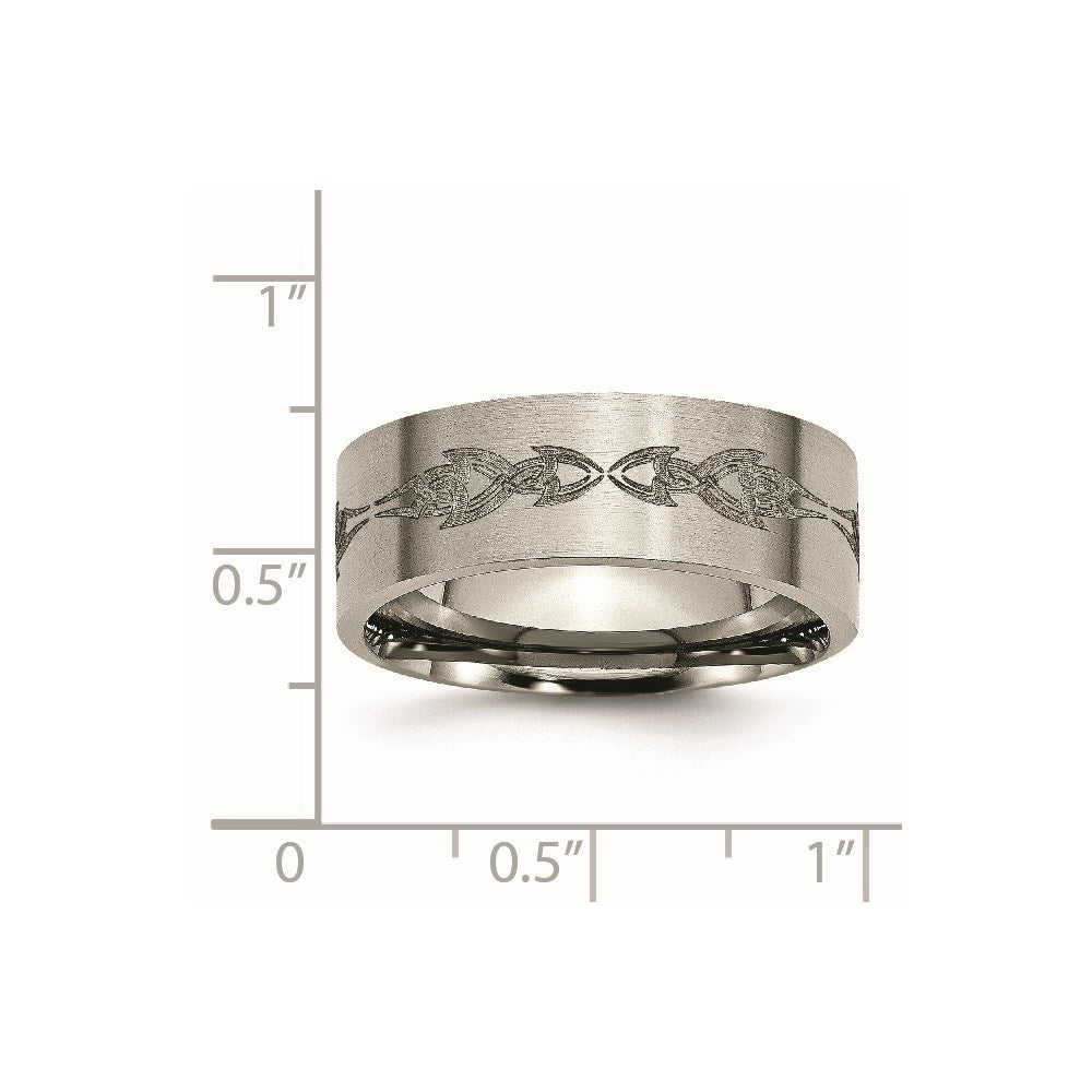 Titanium Brushed Laser Design 8mm Flat Band (Size 13 Only)