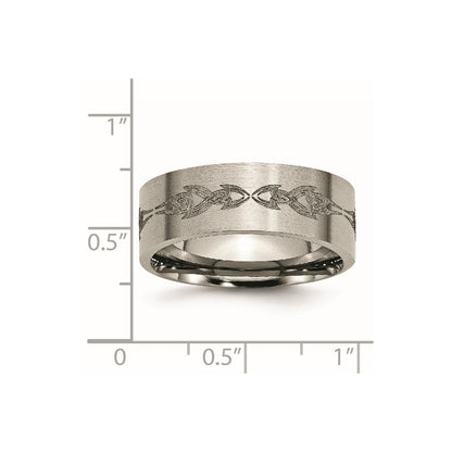 Titanium Brushed Laser Design 8mm Flat Band (Size 13 Only)