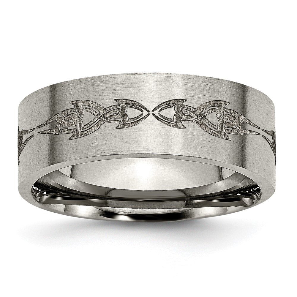 Titanium Brushed Laser Design 8mm Flat Band (Size 13 Only)