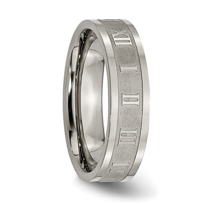 Titanium Roman Numerals 6mm Satin & Polished Flat Band
