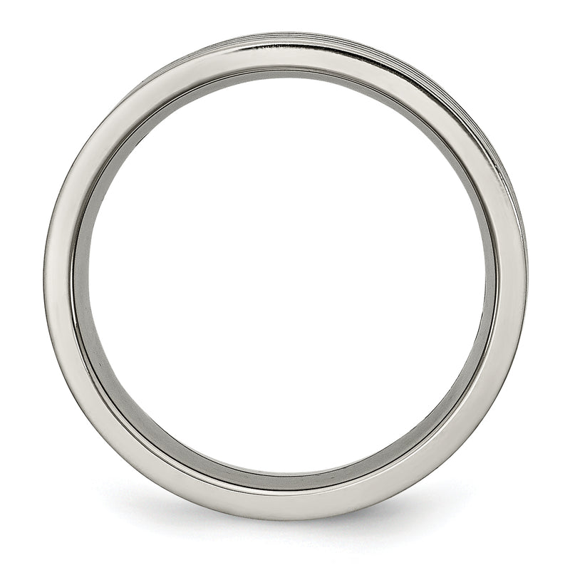 Titanium Satin And Polished Black Enamel Striped 6mm Flat Band