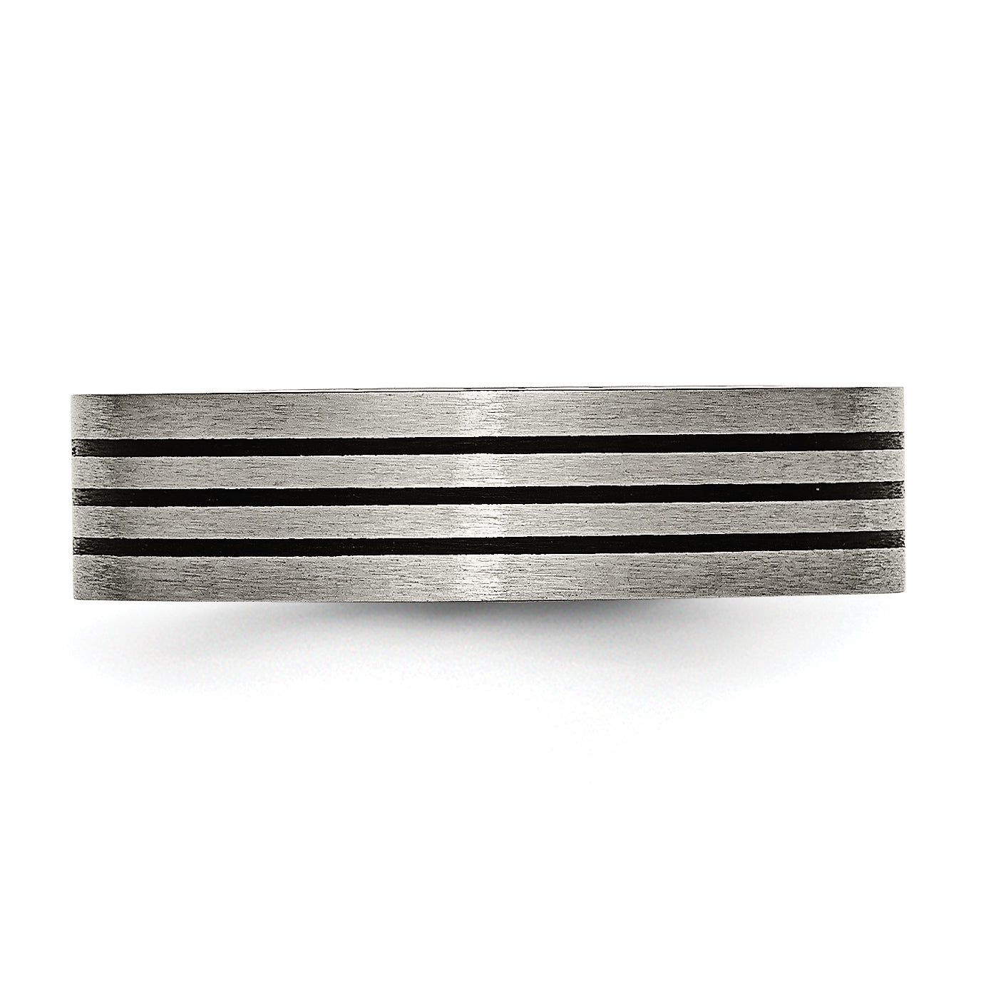 Titanium Satin And Polished Black Enamel Striped 6mm Flat Band