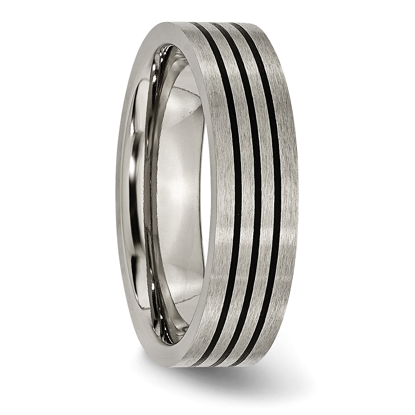 Titanium Satin And Polished Black Enamel Striped 6mm Flat Band