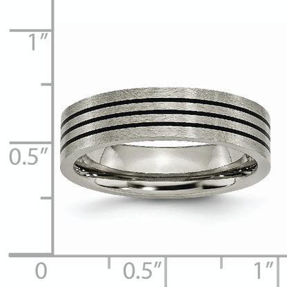 Titanium Satin And Polished Black Enamel Striped 6mm Flat Band
