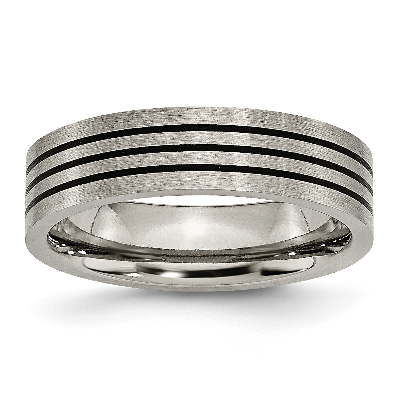 Titanium Satin And Polished Black Enamel Striped 6mm Flat Band