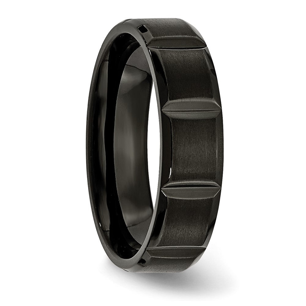 Titanium Grooved Black Ip Plated 6mm Brushed And Polished Band