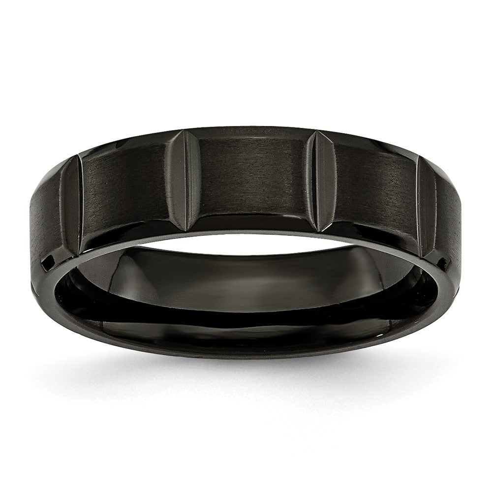 Titanium Grooved Black Ip Plated 6mm Brushed And Polished Band