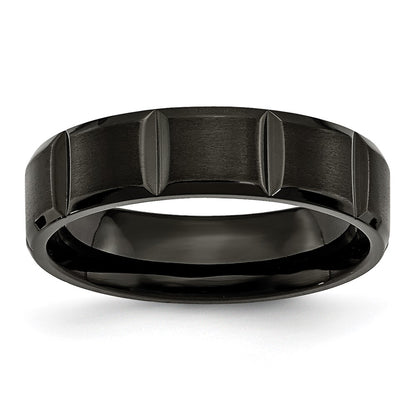 Titanium Grooved Black Ip Plated 6mm Brushed And Polished Band