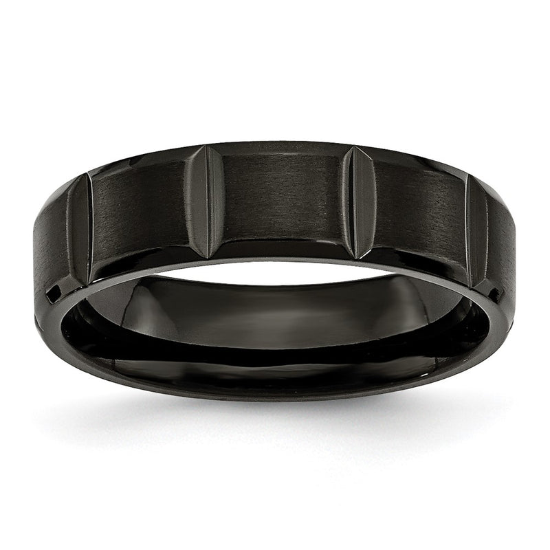 Titanium Grooved Black Ip Plated 6mm Brushed And Polished Band