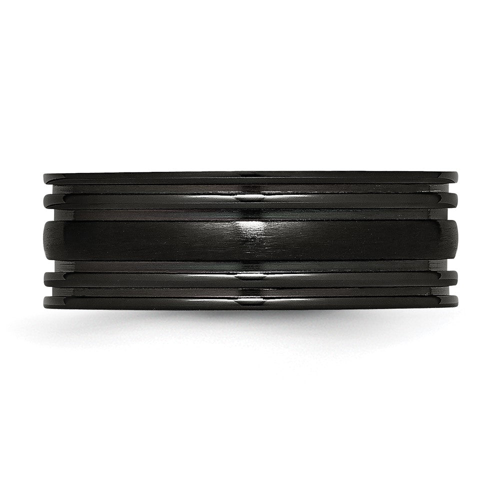 Titanium Grooved Black Ip Plated 8mm Brushed And Polished Band