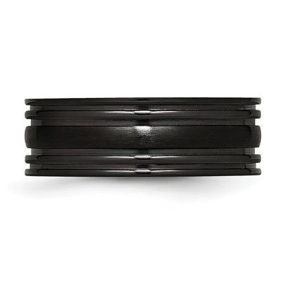Titanium Grooved Black Ip Plated 8mm Brushed And Polished Band