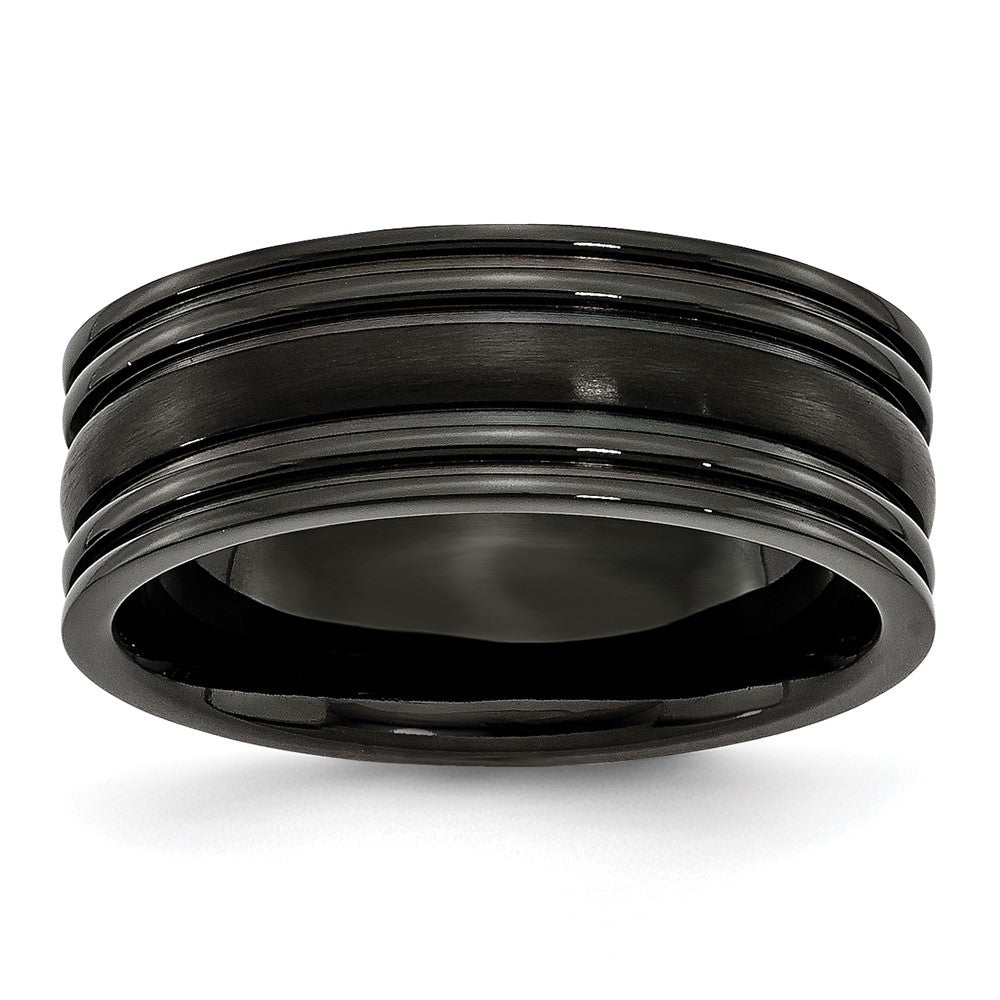 Titanium Grooved Black Ip Plated 8mm Brushed And Polished Band
