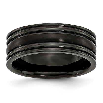 Titanium Grooved Black Ip Plated 8mm Brushed And Polished Band